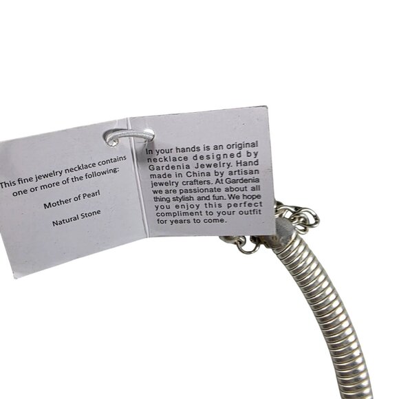 Gardenia Pearl & Black Flower Necklace Adjustable Closure floral statement MOP - Picture 4 of 7